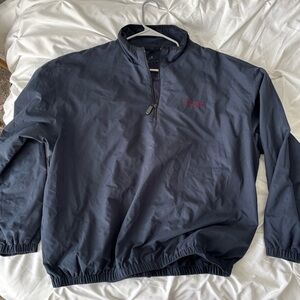 Blue Windbreaker Jacket with Zippered Front and Elastic Cuffs